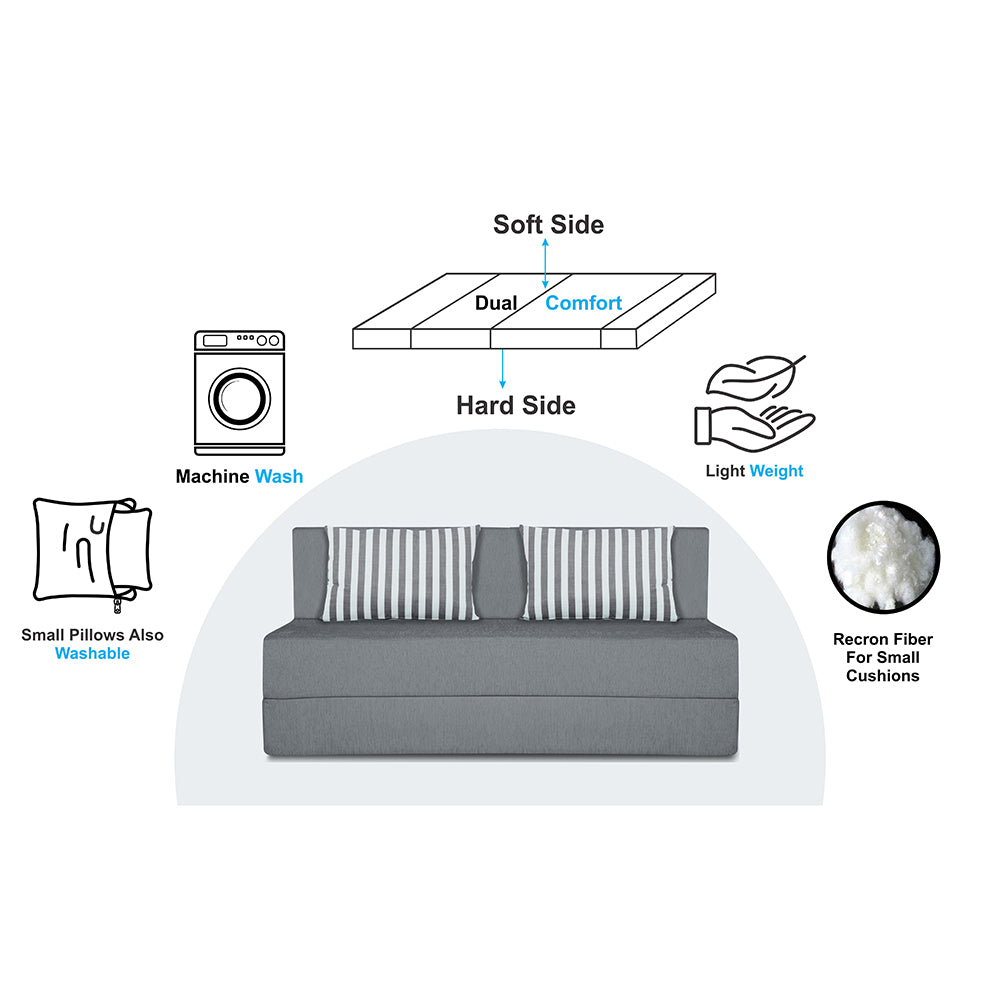 Adorn India Wood Easy Alyn Plus Stripes 3 Seater Sofa Cum Bed (5X6, Grey) (1 Year Warranty)