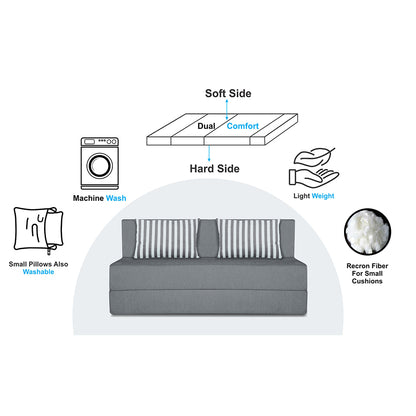Adorn India Wood Easy Alyn Plus Stripes 3 Seater Sofa Cum Bed (5X6, Grey) (1 Year Warranty)