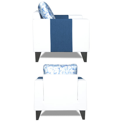 Adorn India Ashley Digitel Print Leatherette Fabric 1 Seater Sofa (Blue & White) (3 Year Warranty)