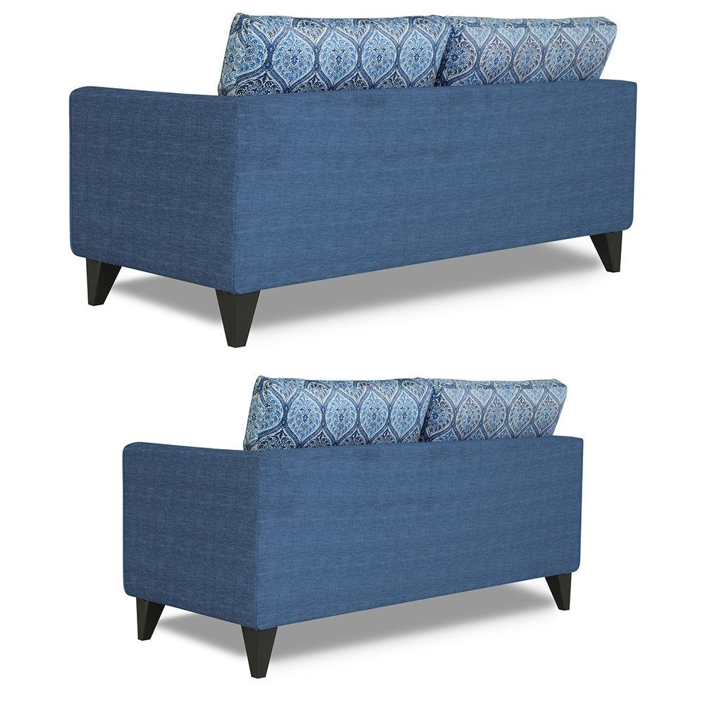 Adorn India Cortina Damask 3+2 5 Seater Sofa Set with Centre Table (Blue)