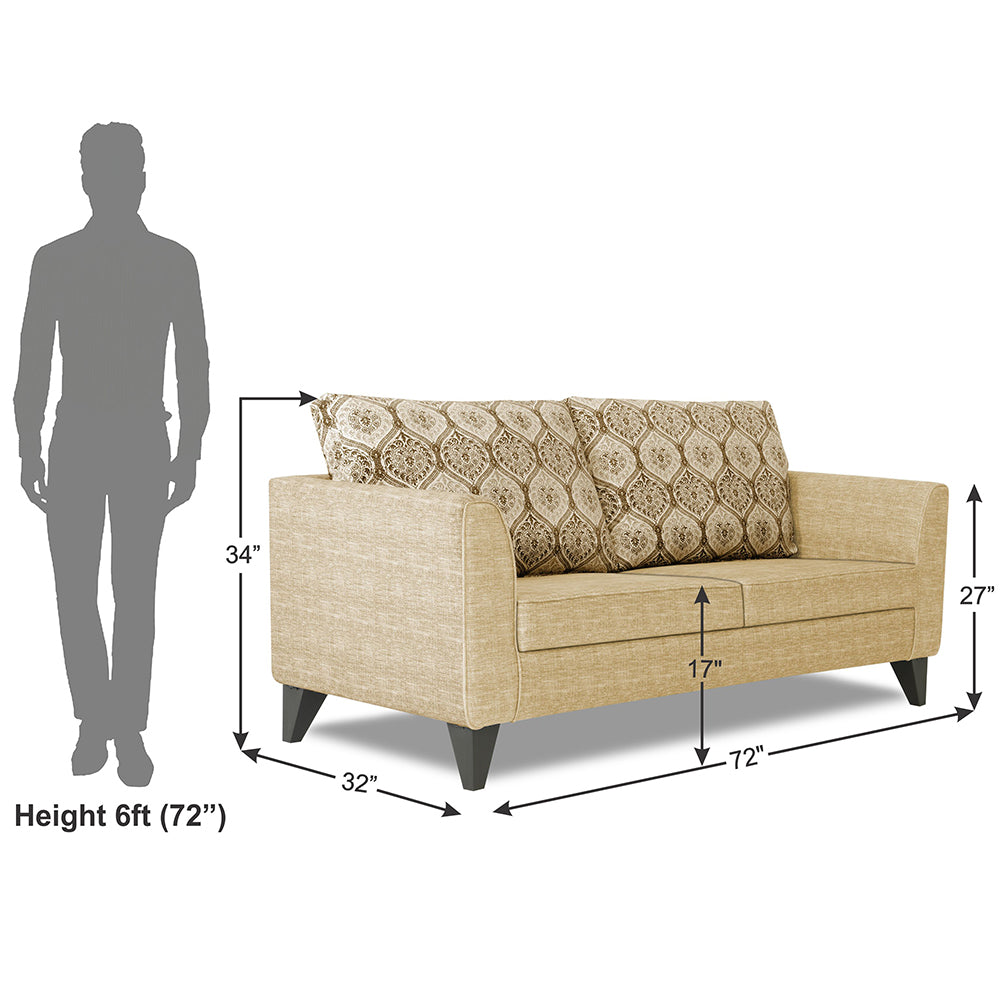Adorn India Cortina Damask 3 Seater Sofa (Beige)