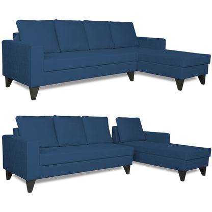Adorn India Hallton L Shape Decent Sofa Set 7 Seater with Ottoman (Right Side) (Blue) (3 Year Warranty)