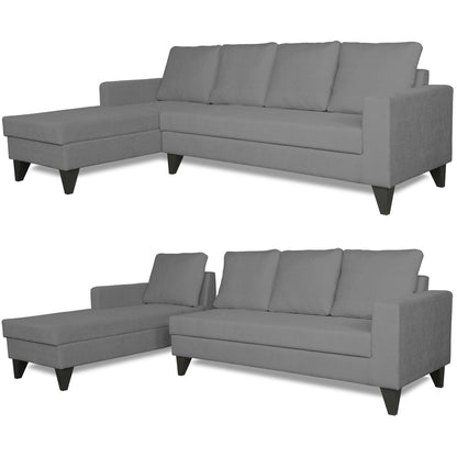 Adorn India Hallton L Shape Decent Sofa Set 7 Seater with Ottoman (Left Side) (Grey) (3 Year Warranty)