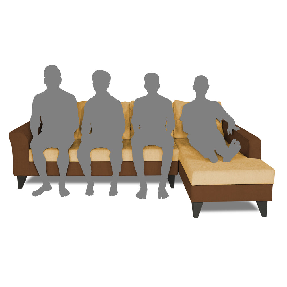 Adorn India Maddox Tufted L Shape 6 Seater Sofa Set RHS (Brown & Beige) (3 Year Warranty)