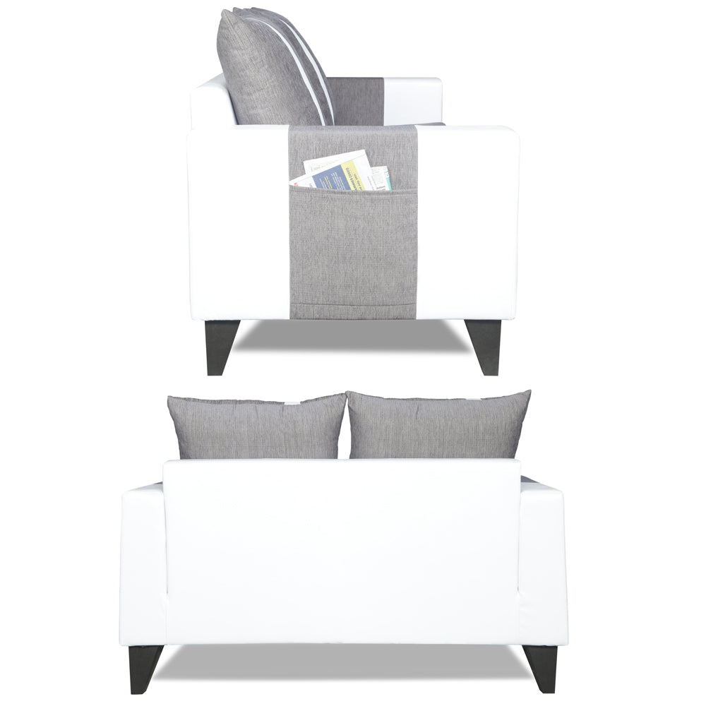 Adorn India Ashley Stripes Leatherette Fabric 2 Seater Sofa (Grey & White) (3 Year Warranty)