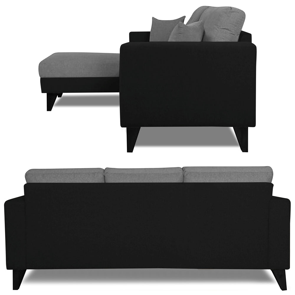 Adorn India Martin L Shape 4 Seater Sofa Set Two Tone - Left Hand Side (Grey & Black) (3 Year Warranty)
