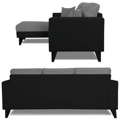 Adorn India Martin L Shape 4 Seater Sofa Set Two Tone - Left Hand Side (Grey & Black) (3 Year Warranty)