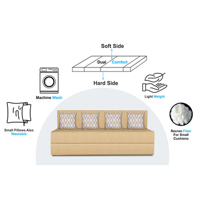 Adorn India Easy 4 Seater Sofa Cum Bed (Rhombus Pattern) Chennile Fabric - Washable Cover - Including 4 Cushion - Size 6' x 6' Ft (Beige Color) Perfect for Home & Office for Guests