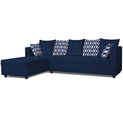 Adorn India Zink Straight line L Shape 5 Seater Sofa Rhombus Cushion (Left Side Handle) Blue