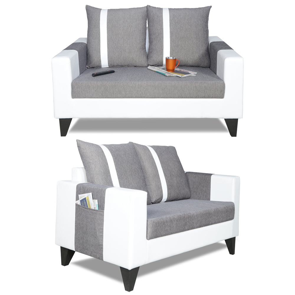 Adorn India Ashley Stripes Leatherette Fabric 3-2-1 Six Seater Sofa Set (Grey & White) (3 Year Warranty)