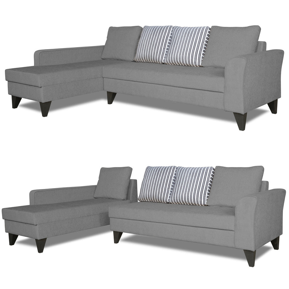 Adorn India Maddox Stripes L Shape 6 Seater Sofa Set LHS (Grey) (3 Year Warranty)