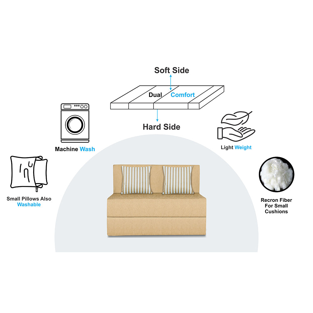 Adorn India Easy Alyn Plus Stripes 2 Seater Sofa Cum Bed (3x6) (Beige) (1 Year Warranty)