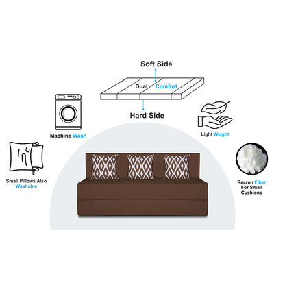 Adorn India Easy 3 Seater Sofa Cum Bed (Rhombus Pattern) Chennile Fabric - Washable Cover - Including 3 Cushion - Size 5' x 6' Ft (Brown Color) Perfect for Home & Office for Guests