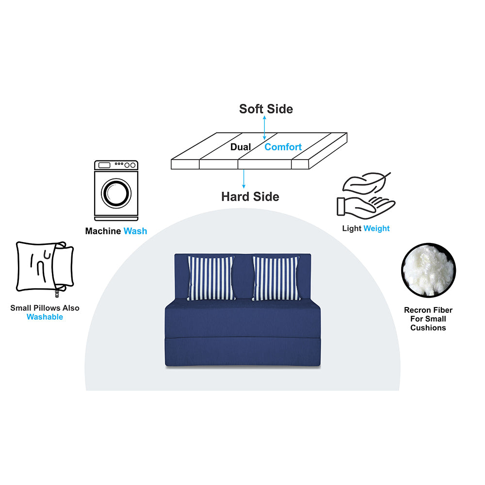 Adorn India Easy Alyn Plus Stripes 2 Seater Sofa Cum Bed (3x6) (Blue) (1 Year Warranty)