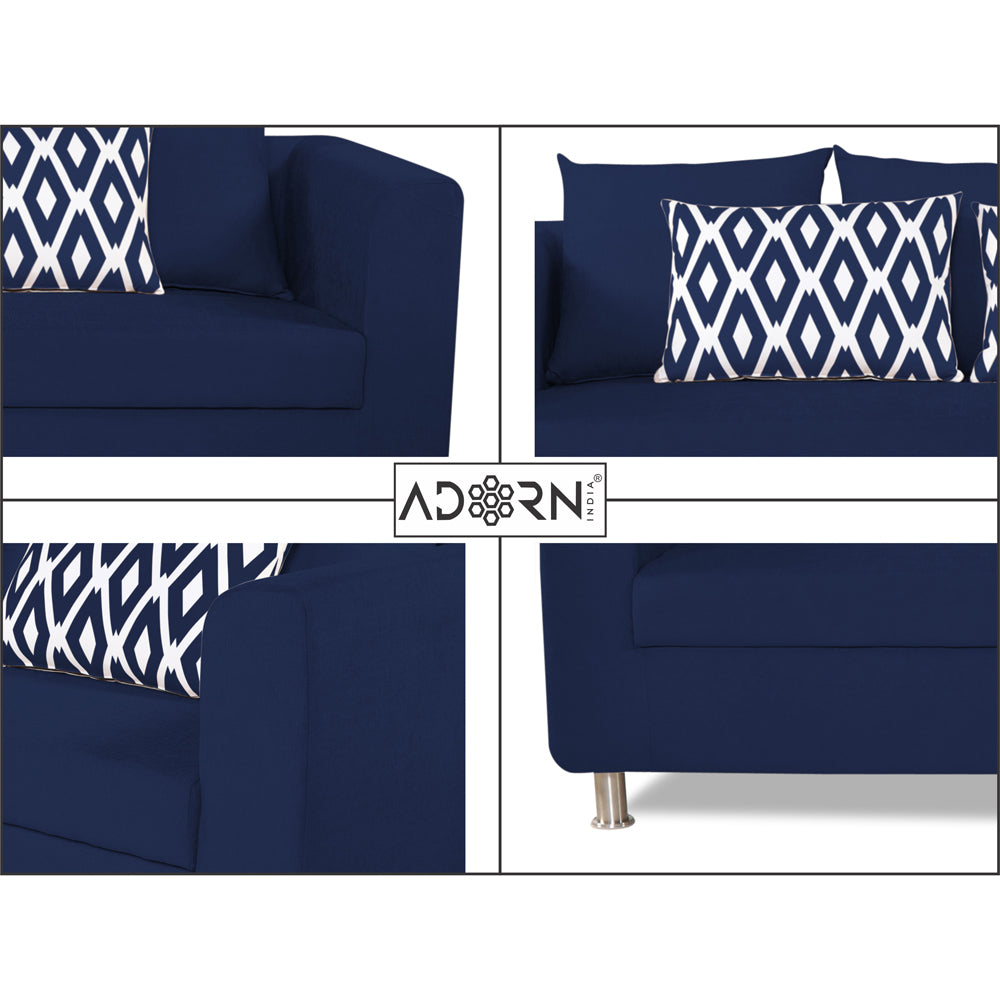 Adorn India Poland 3 Seater Sofa (Blue)