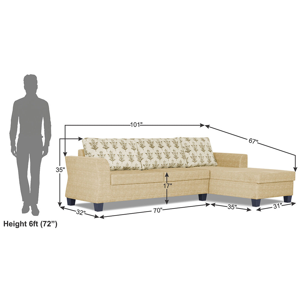Adorn India Valencia Plus L Shape 6 Seater Sofa Set Leaf (Right Hand Side) (Beige)