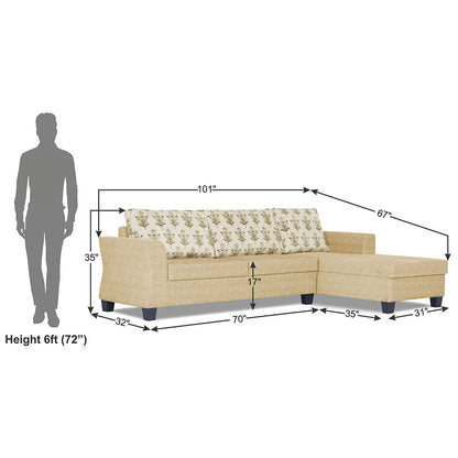 Adorn India Valencia Plus L Shape 6 Seater Sofa Set Leaf (Right Hand Side) (Beige)