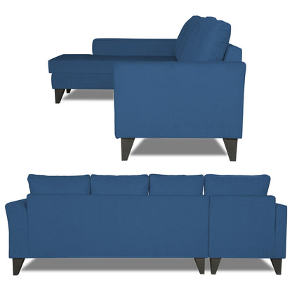 Adorn India Maddox Plain L Shape 6 Seater Sofa Set LHS (Blue) (3 Year Warranty)