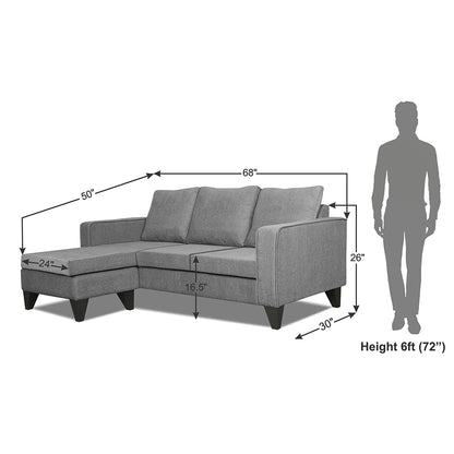 Adorn India Chandler L Shape 4 Seater Sofa Set Plain (Grey)