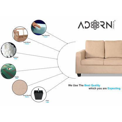Adorn India Russell 3 Seater Sofa (Beige, Wood)