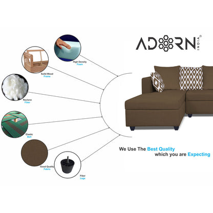 Adorn India Zink Straight line L Shape 5 Seater Sofa Rhombus Cushion (Left Side Handle)(Camel)