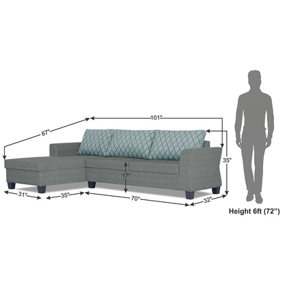 Adorn India Valencia Plus L Shape 6 Seater Sofa Set Blossom (Left Hand Side) (Grey)