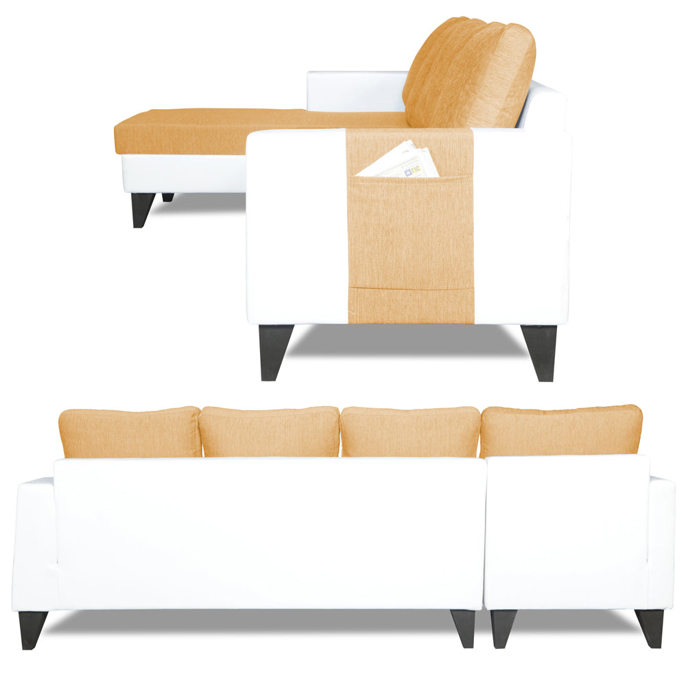 Adorn India Ashley Leatherette Fabric L Shape 6 Seater Sofa Set Plain (Left Hand Side) (Beige & White) (3 Year Warranty)