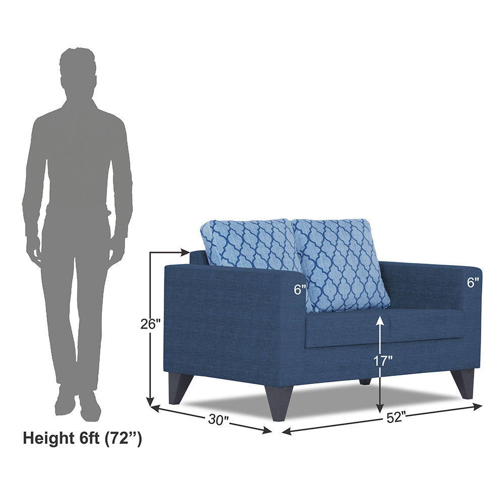 Adorn India Straight line Plus Blossom 2 Seater Sofa (Blue) (3 Year Warranty)