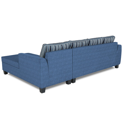 Adorn India Raiden Stripes L Shape 6 Seater Sofa Set with Center Table (Right Hand Side) (Blue) (3 Year Warranty)