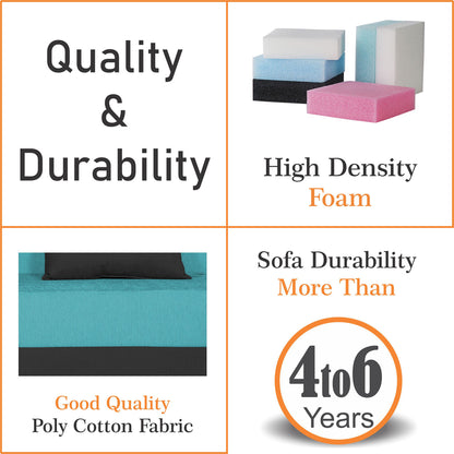 Adorn India Easy Desmond 2 Seater Sofa Cum Bed 4 x 6 (Aqua Blue & Black) (1 Year Warranty)