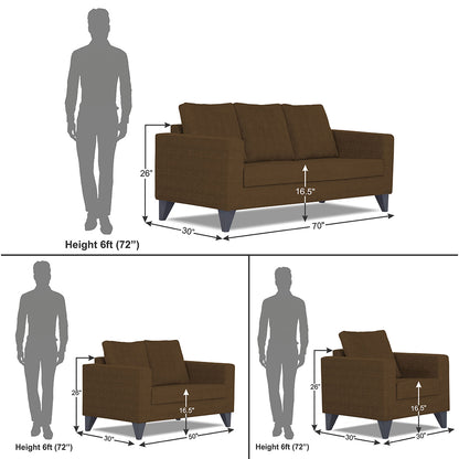 Adorn India Hallton Plain 3+2+1 6 Seater Sofa Set (Brown) (3 Year Warranty)