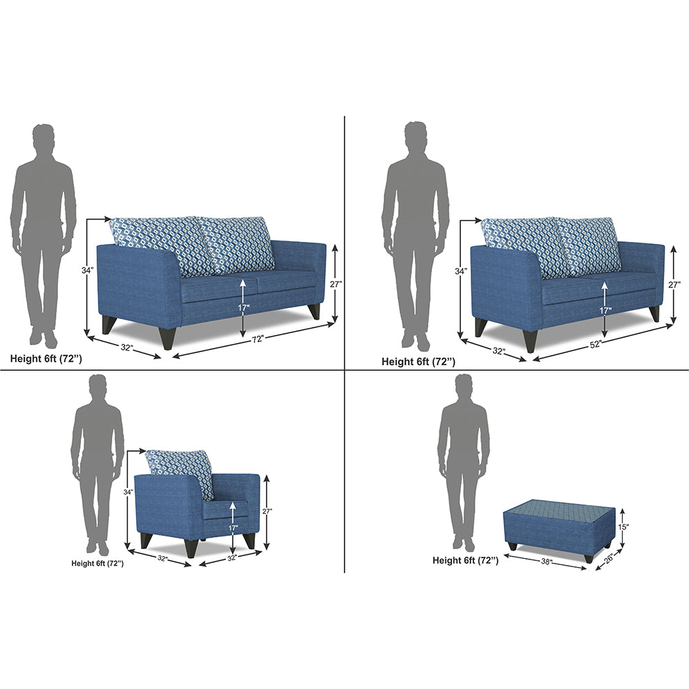Adorn India Tornado Bricks 3+2+1 6 Seater Sofa Set with Centre Table (Blue)