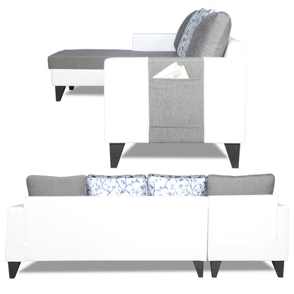 Adorn India Ashley Leatherette Fabric L Shape 6 Seater Sofa Set Digitel Print (Left Hand Side) (Grey & White) (3 Year Warranty)