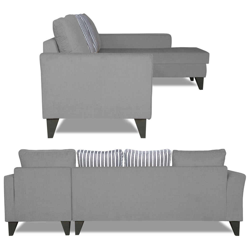 Adorn India Maddox Stripes L Shape 6 Seater Sofa Set RHS (Grey) (3 Year Warranty)