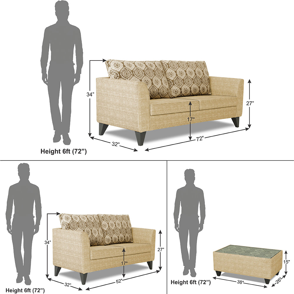 Adorn India Cortina Damask (3 Years Warranty) 3+2 5 Seater Sofa Set with Centre Table (Beige)