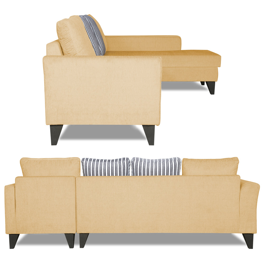 Adorn India Maddox Stripes L Shape 6 Seater Sofa Set RHS (Beige) (3 Year Warranty)