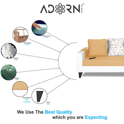 Adorn India Ashley Digitel Print Leatherette Fabric 2 Seater Sofa (Beige & White) (3 Year Warranty)