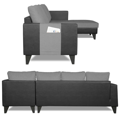 Adorn India Ashley L Shape 6 Seater Sofa Set Leatherette Fabric Plain (Right Hand Side) (Grey & Black) (3 Year Warranty)