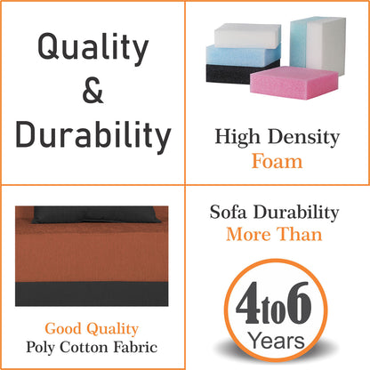 Adorn India Easy Desmond 2 Seater Sofa Cum Bed 4 x 6 (Rust & Black) (1 Year Warranty)