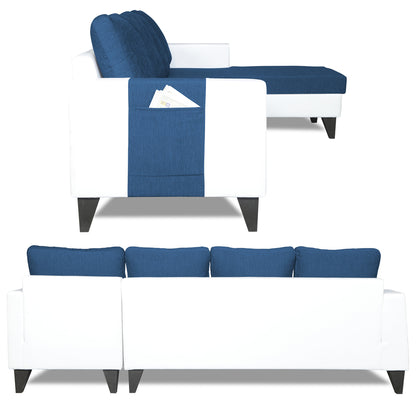 Adorn India Ashley Leatherette Fabric L Shape 6 Seater Sofa Set Plain (Right Hand Side) (Blue & White) (3 Year Warranty)