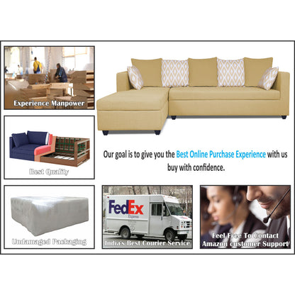 Adorn India Zink Straight line L Shape 6 Seater Sofa Rhombus Cushion (Left Side Handle)(Beige)