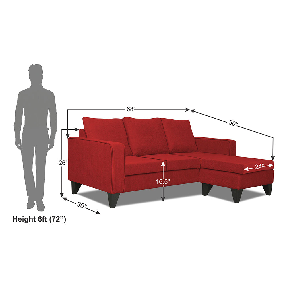 Adorn India Chandler Plain L Shape 4 Seater Sofa Set (Red) (3 Year Warranty)