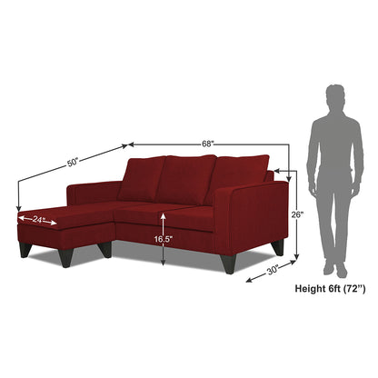 Adorn India Chandler Plain L Shape 4 Seater Wood Sofa Set (Maroon) (3 Year Warranty)