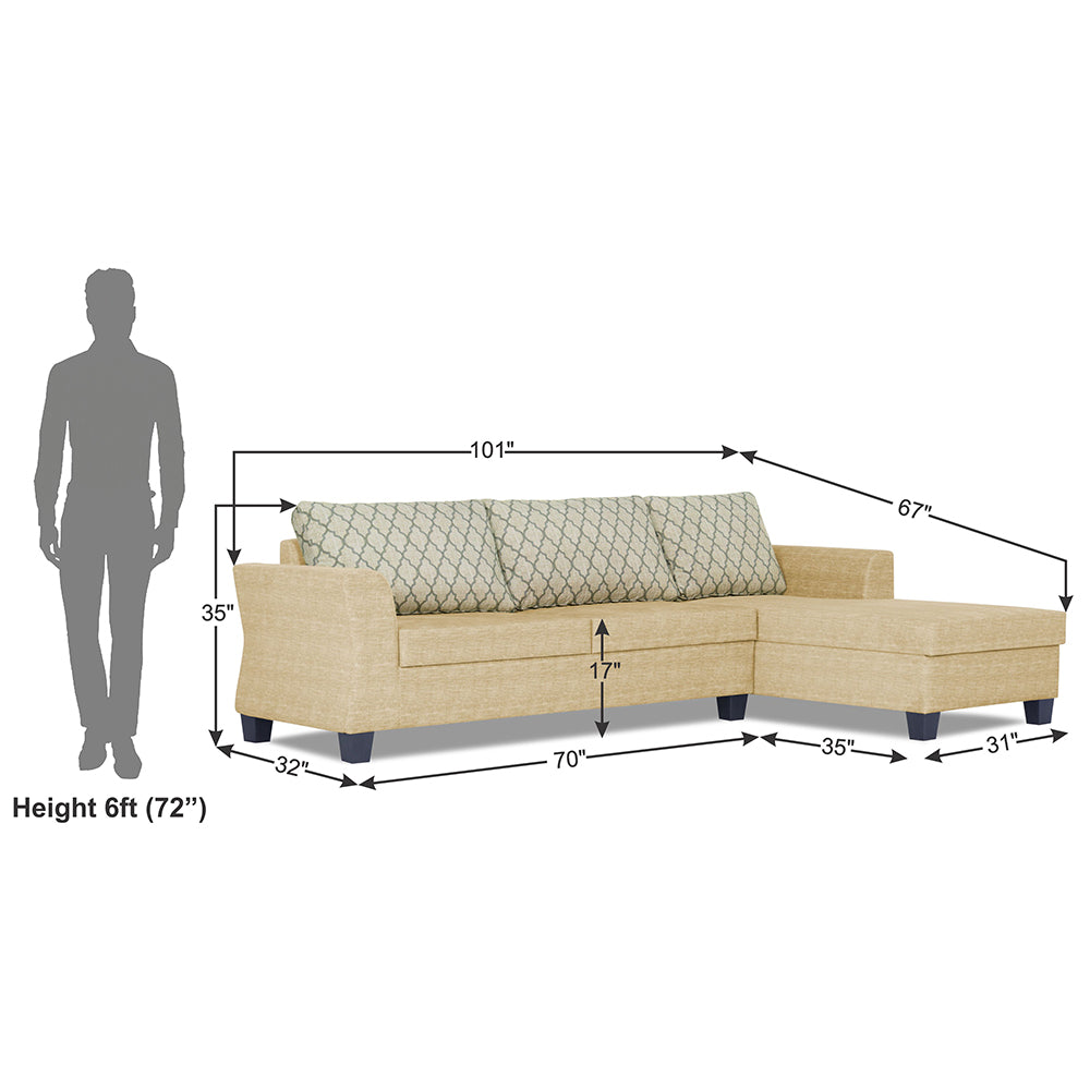 Adorn India Alexia Plus L Shape 5 Seater Sofa Set Blossom (Right Hand Side) (Beige)