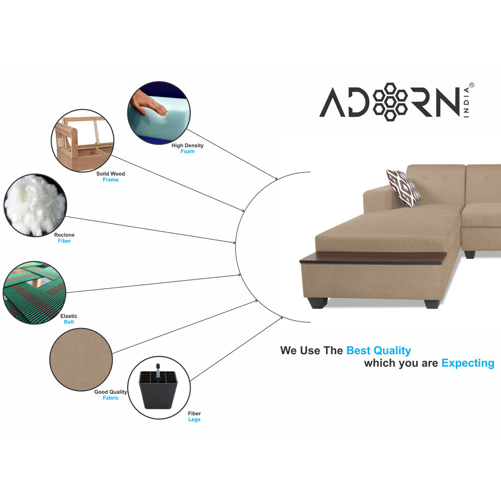 Adorn India Blazer L Shape 6 Seater Sofa Set (Left Side) (Beige)