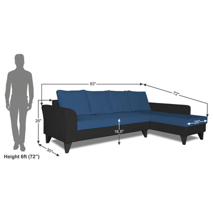 Adorn India Maddox Plain Two Tone L Shape 6 Seater Sofa Set RHS (Blue & Black) (3 Year Warranty)