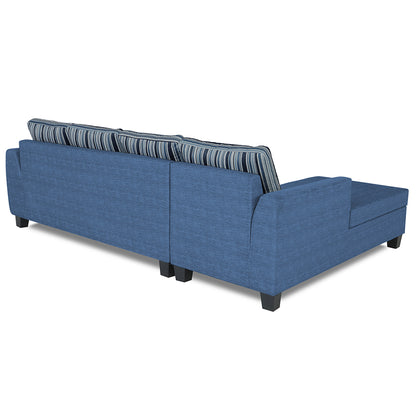 Adorn India Raiden Stripes L Shape 6 Seater Sofa Set with Center Table (Left Hand Side) (Blue) (3 Year Warranty)