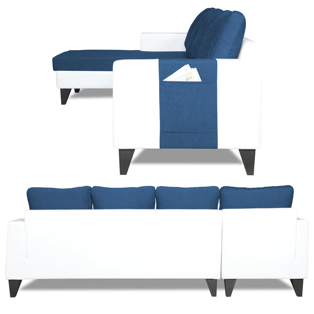 Adorn India Ashley Leatherette Fabric L Shape 6 Seater Sofa Set Plain (Left Hand Side) (Blue & White) (3 Year Warranty)