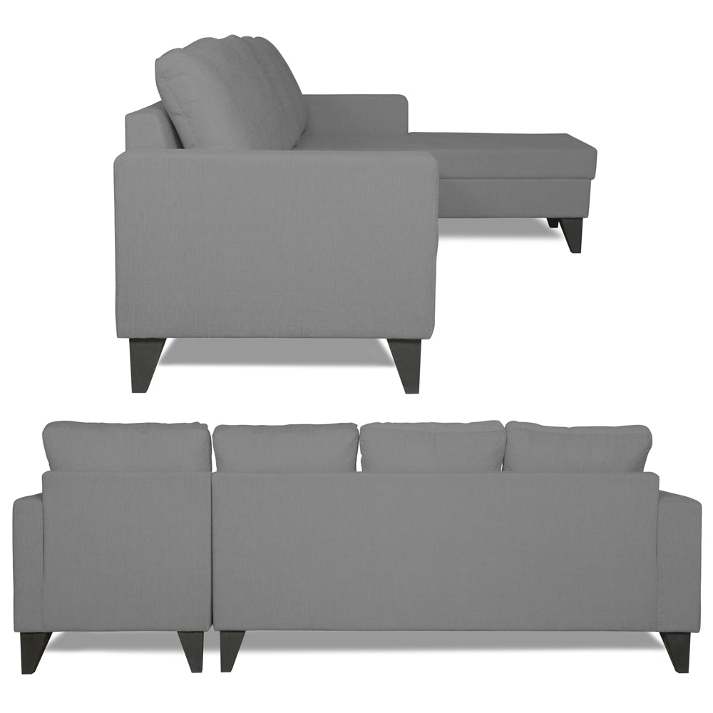 Adorn India Hallton Plain L Shape 6 Seater Sofa Set RHS (Grey) (3 Year Warranty)