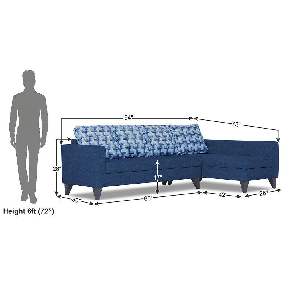 Adorn India Beetle Plus Bricks L Shape 6 Seater Sofa Set (Right Hand Side) (Blue) (3 Year Warranty)